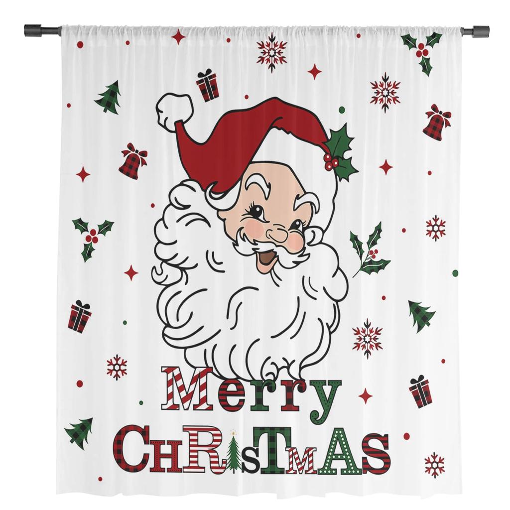 Christmas Santa Claus Sheer Curtains for Living Room Decoration Window Curtains Kitchen Tulle Voile Curtains