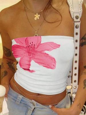 Crop Top Phumee Backless Tube Top Strapless Floral Printed  A2360