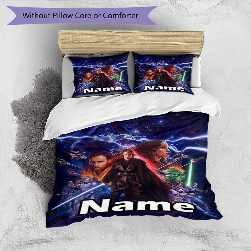 3-delige dekbedovertrekset (1*Dekbedovertrek + 2*Kussensloop, Zonder Vulling), Beddengoed Set met Gepersonaliseerde Naam en Star Wars Patroon, Home Slaapkamer Decoratie Cadeau