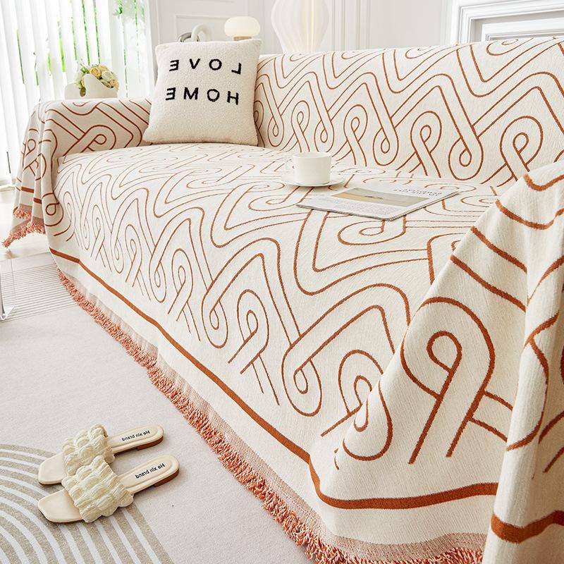 Geometric Chenille Sofa Towel Four Seasons All-Inclusive Sofa Cover Dust Cover Living Room Straight Row Sofa One Piece Cover Cloth
