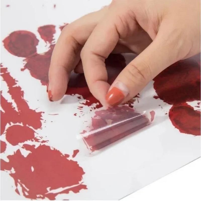 1 Package Halloween Bloody Sticker with Hand Foot Print Self-Adhesive Window Clings Horror Blood Splatter Halloween Party Wallpaper Clear Sticker