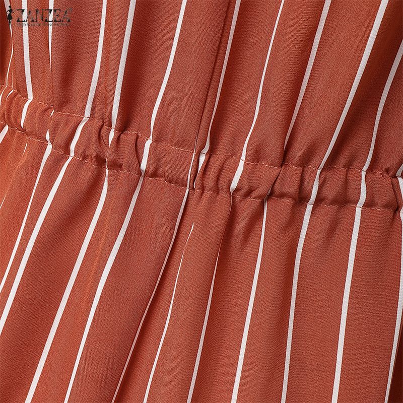 ZANZEA Women Casual V-Neck 3/4 Sleeve Summer Stripe Dress