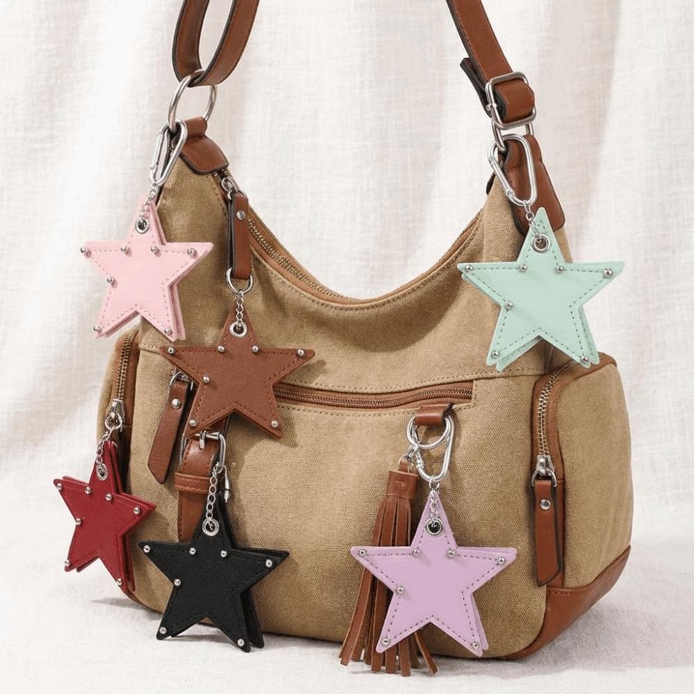 Handmade Drilling and Puncture Pentagram Bag Pendant Backpack Hangings Decor Gifts
