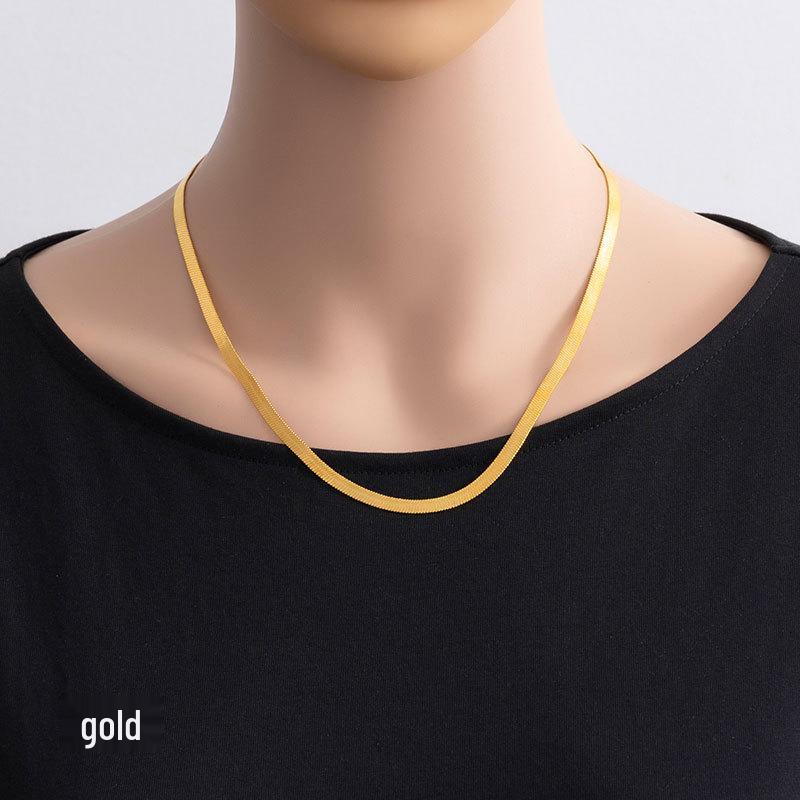 Flat Snake Bone Clavicle Necklace - Non-Fading, Unisex Matching Chain Jewelry золотой