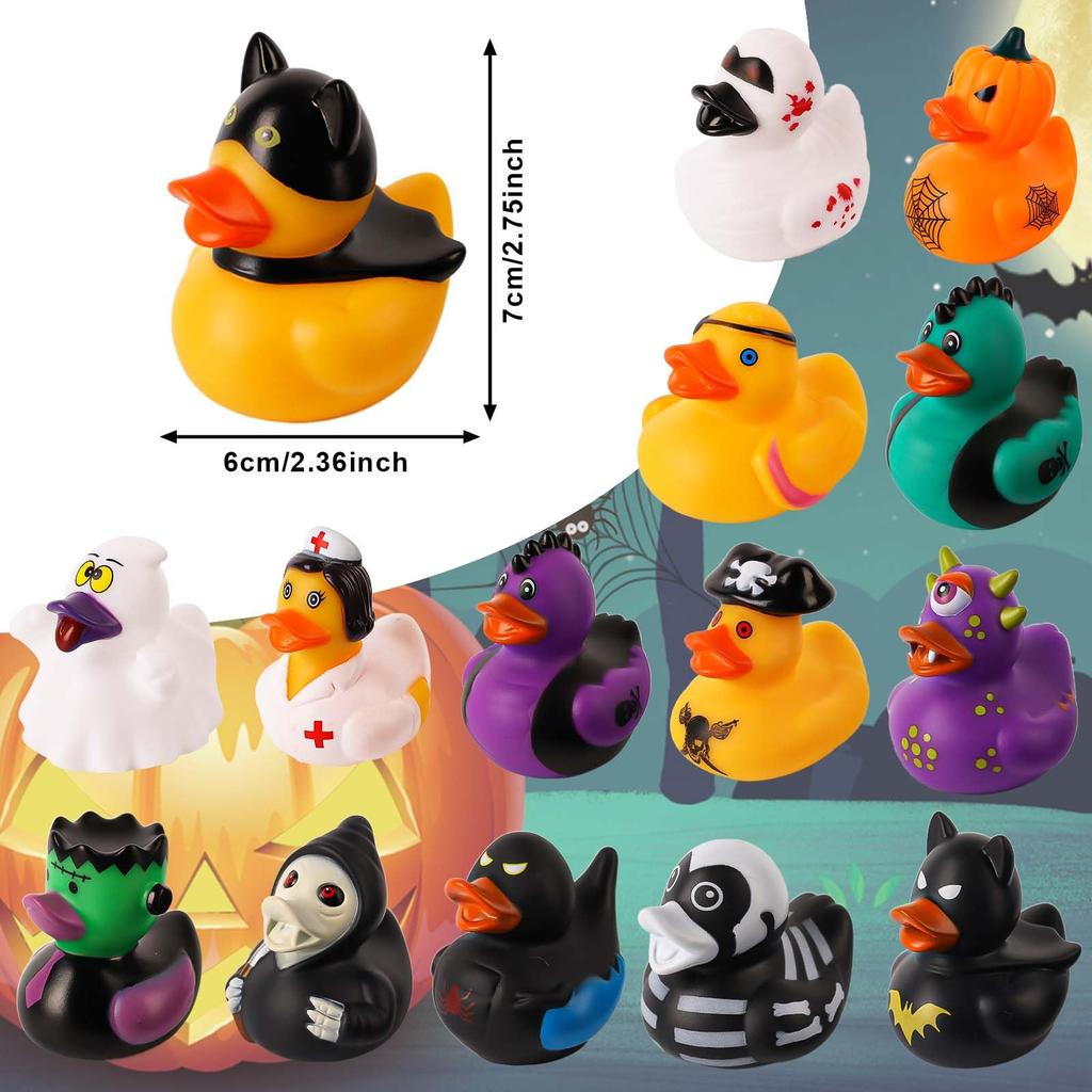 12/24/36 Stuks Halloween Rubberen Eendjes, 6.35 cm Halloween Eendjes Voor Jeeps Met Diverse Halloween Karakters Nieuwigheid Rubberen Eend Speelgoed