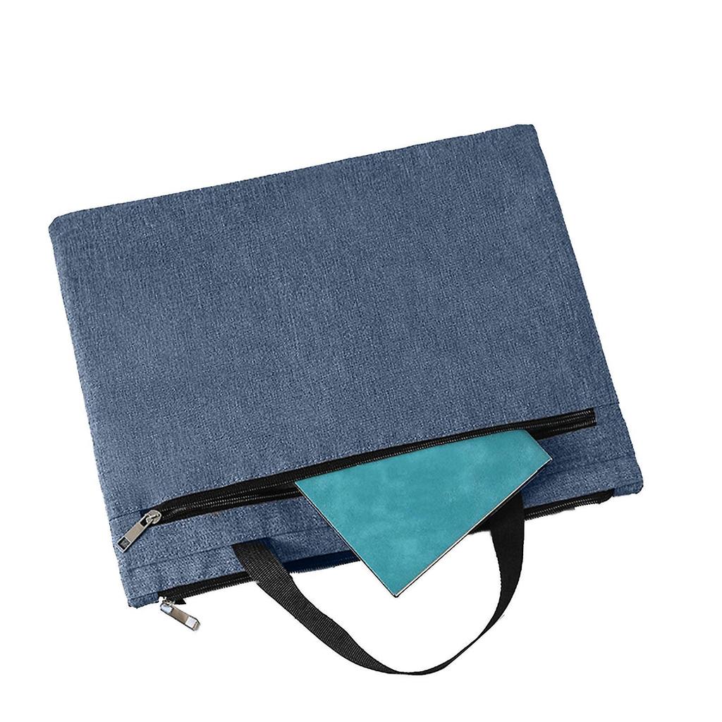 Zipper Briefcase Waterproof Large Capacity Portable Oxford Cloth Document Bag with Handle for Business Office Navy Blue