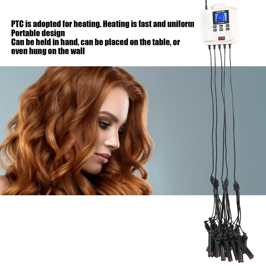 Máquina Digital de Permanente de Cabelo com Aquecimento PTC com Rolo de Cabelo Temperatura Ajustável Ferramenta de Styling de Cabelo Plugue EU 110~240V