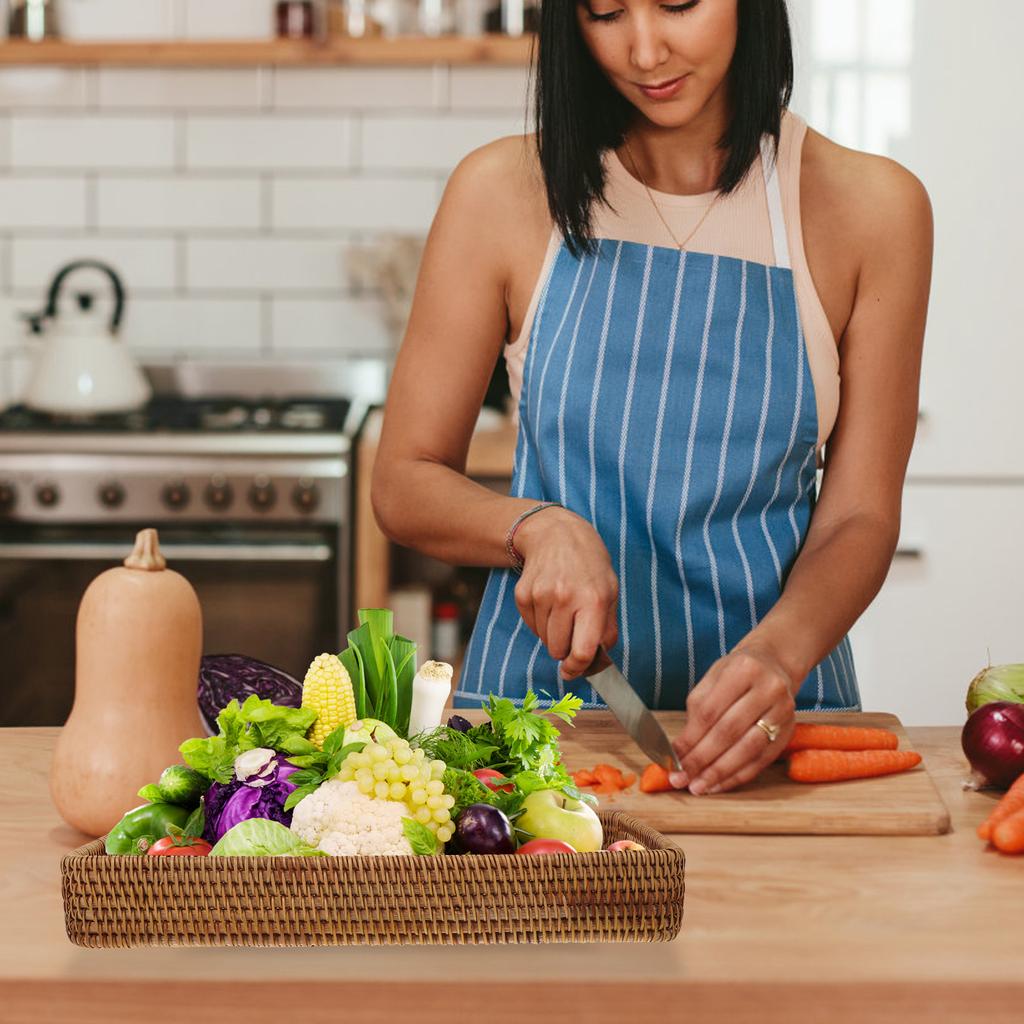 Gewebtes Rattantablett, dekoratives Rattantablett, rechteckiges Rattantablett, Serviertablett aus Rattan für Zuhause, rechteckiges Rattantablett