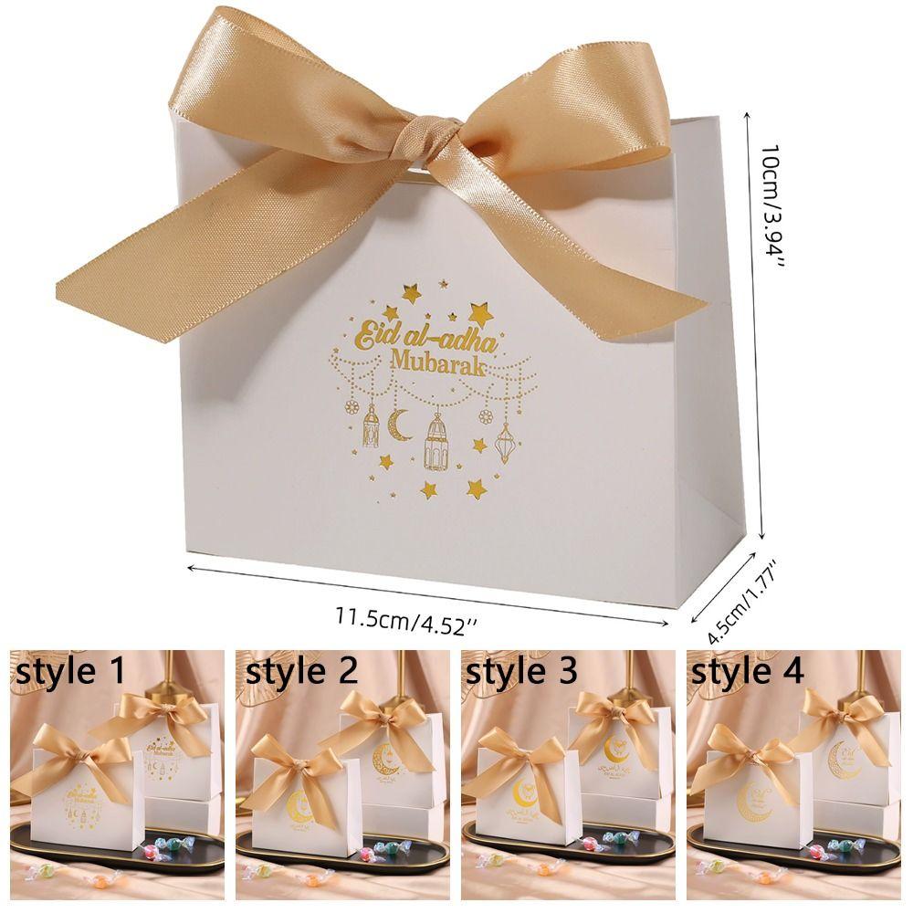 10 Stück Papier Eid Mubarak Geschenkbox Seidenband Snacks Geschenkbox Kreative Süßigkeitentaschen Eid Al Adha
