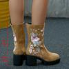 Fashion Autumn Women's High-heeled Ankle Boots Fashion Platform Chunky Heels Riding Boots Embroidered Flannel Booties Thick-soled Shoes