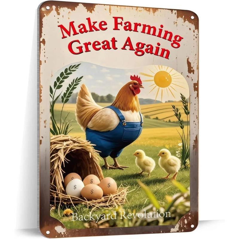 Vintage Funny Chickens Metal Sign 20x30cm, Farmhouse Kitchen Coop Decor