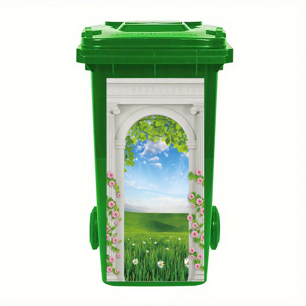 1 Pezzo Adesivo Pattumiera Alberi Verdi a Cascata Autoadesivo Paesaggio Naturale Decalcomania con Scene Vivaci di Foresta, Fiume e Funghi per Giardino Esterno