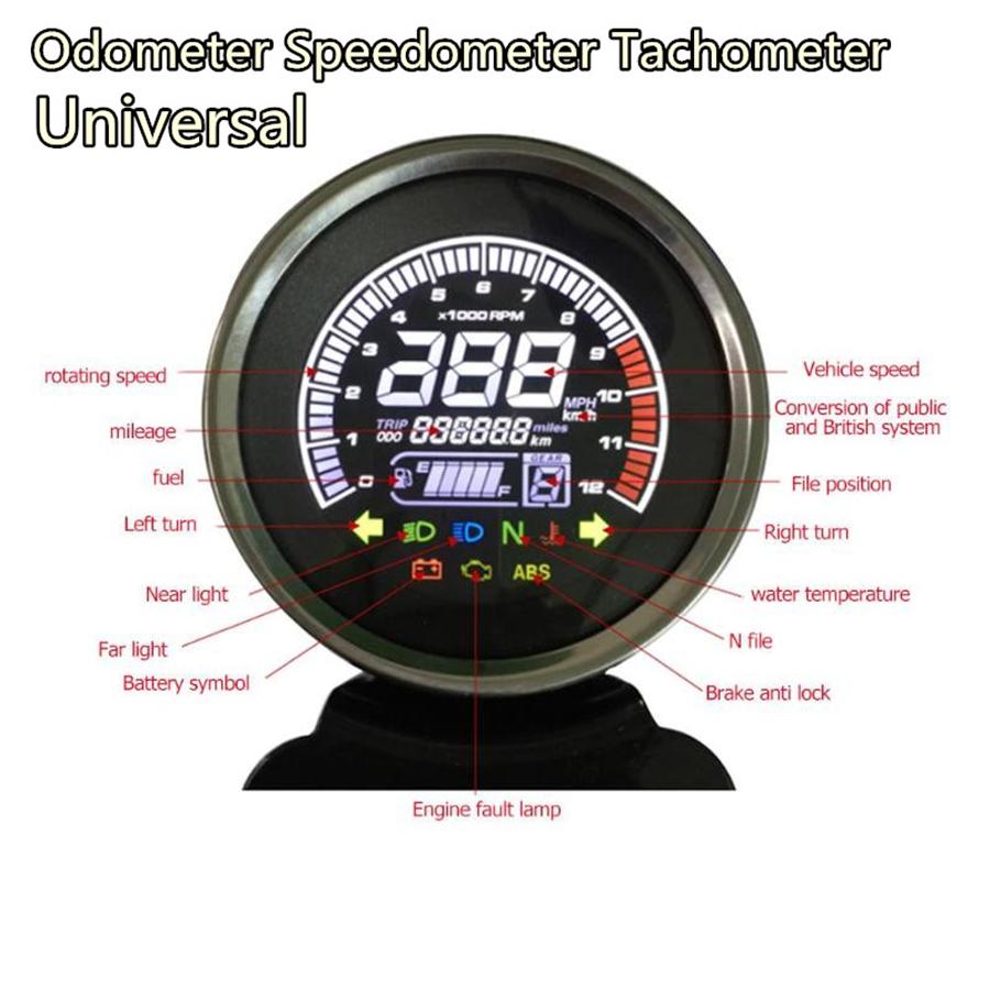 12V Universeller Motorrad LCD Digitaler Kilometerzähler Tacho Drehzahlmesser Messgerät