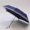 Genuine Umbrella Works Folding Umbrella with Organza Six Easy Opening Lace, Navy, Ribs, Lightweight,