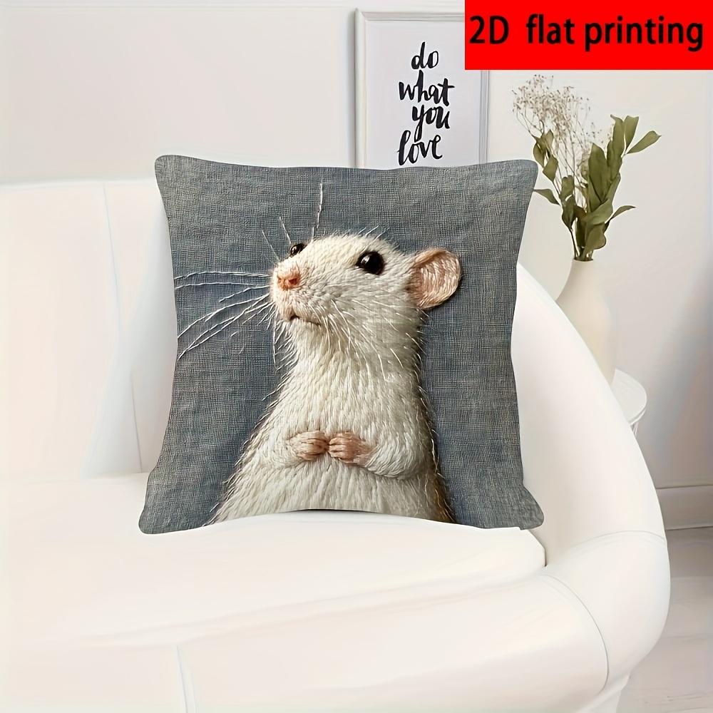 1Pc Cute White Rat Pillowcase, Polyester 2D Double-Sided Print, Soft Decorative Cushion Cover For Sofa Bedroom Living Room, Love