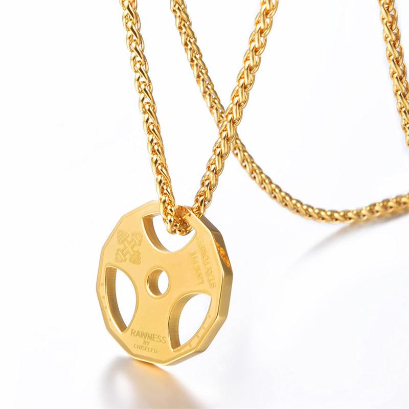 Nouvelle Barre d'Haltères Fitness Haltères Disques Accessoires Collier Pendentif Homme Bijoux