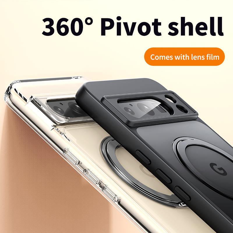 For Google Pixel 8 Pro Case Compatible with MagSafe Ring Kickstand TPU+Acrylic Back Cover