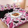 3Pcs Pastel Goth Checkerboard Halloween Duvet Cover Set, Pink White Plaid Ghost Pink Pumpkin Bat Crescent Moon Pattern Bedding