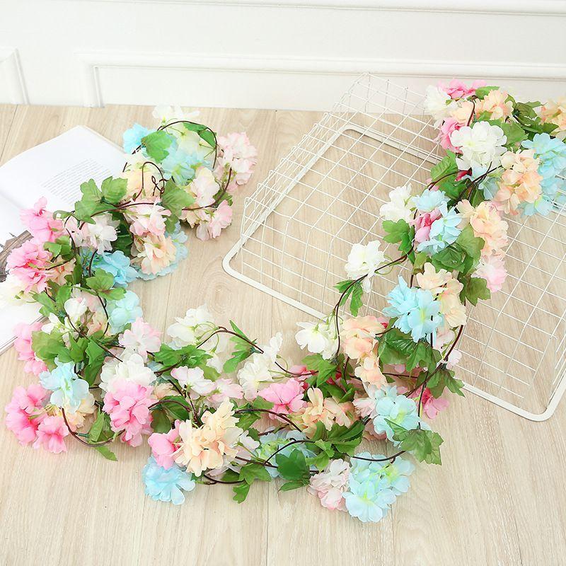 Lifelike Silk Cherry Flowers Garland For Weddings And Home Decoration 2.2m