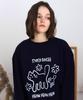 BONIEE [Fleece Lined] Meow Cat Kitten Oversized Sweatshirt Navy