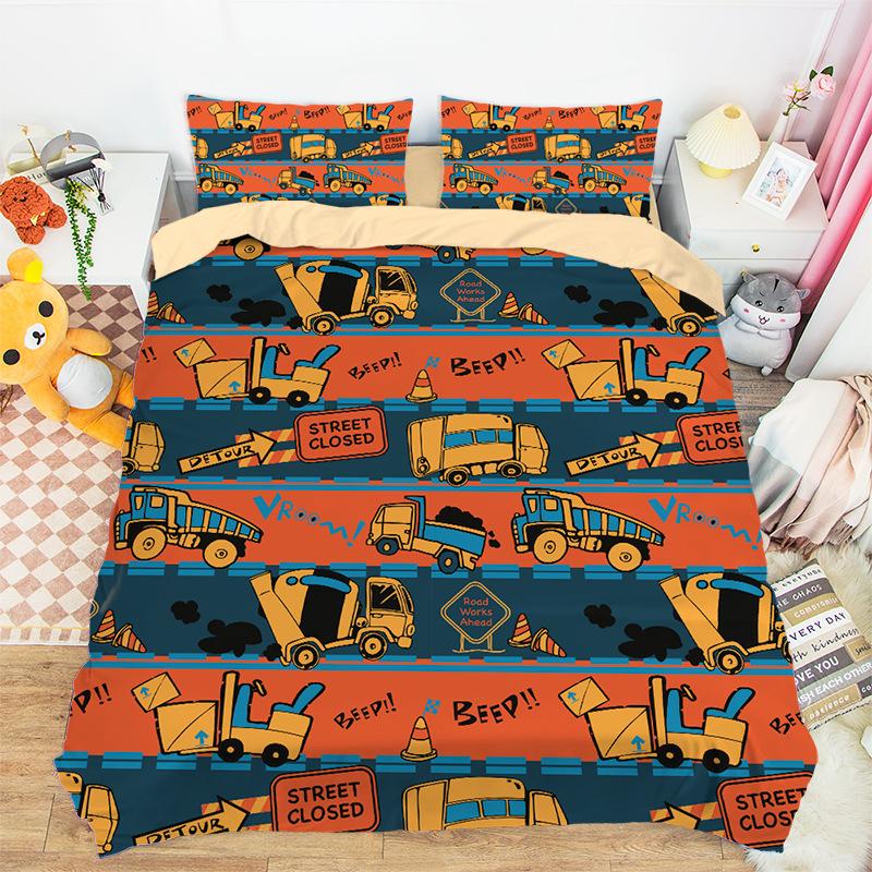 

Construction Vehicles Boys Excavator Duvet Cover Truck Excavator Bedding Set For Teens Child Old Retro Car Theme Room Decor 100x135cm-2pcs