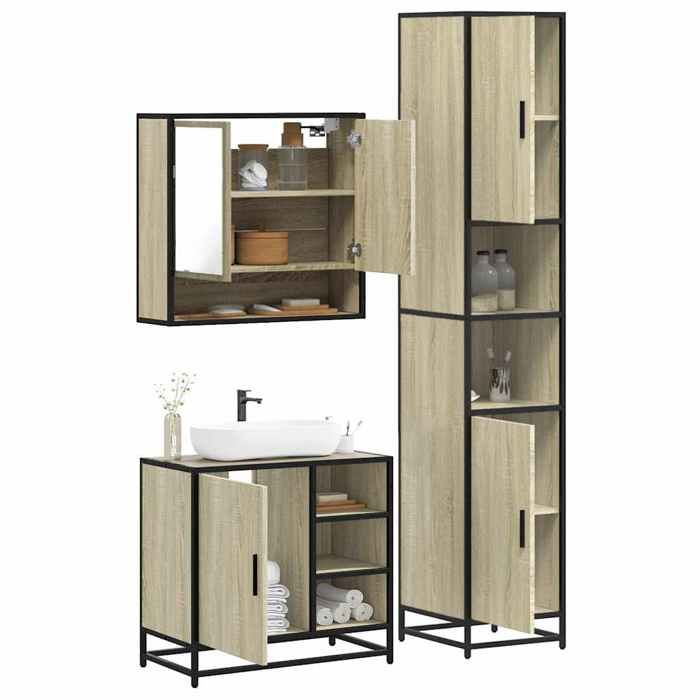 VidaXL Ensemble de meubles de salle de bain 3 pcs chêne sonoma, armoire de salle de bain, armoire de rangement de toilette, 3301116