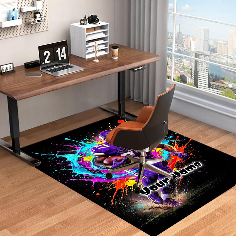 1PC Custom Name Dynamic Football Player In Action Theme Floor Mat Ideal for Living Room, Game Rooms, Office, Bedroom,Floor Mat Playful Design
