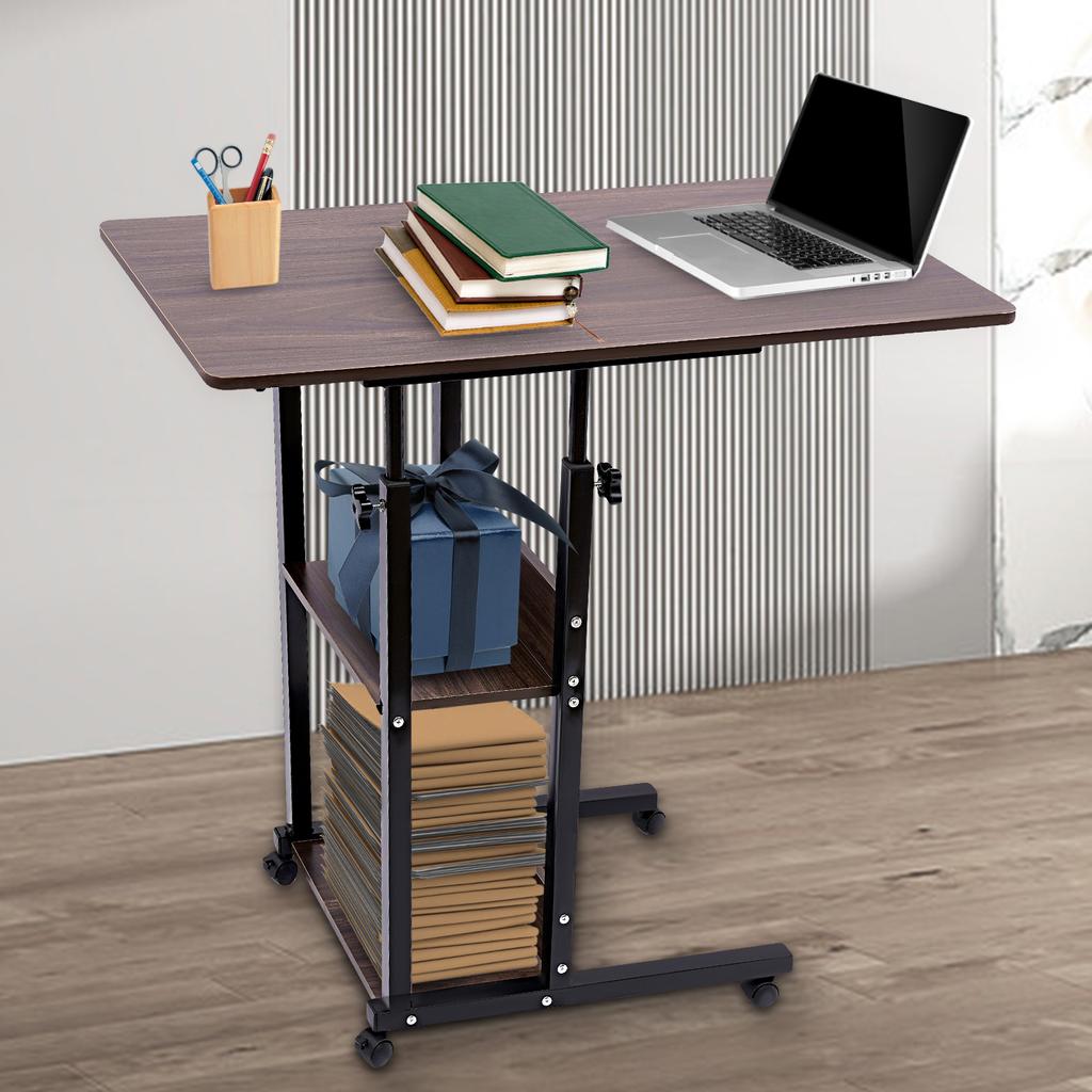 C-förmiger Beistelltisch verstellbar, höhenverstellbarer C-Tisch mit Rädern und Ablagefächern für Couch Bett Sessel Spanplatte