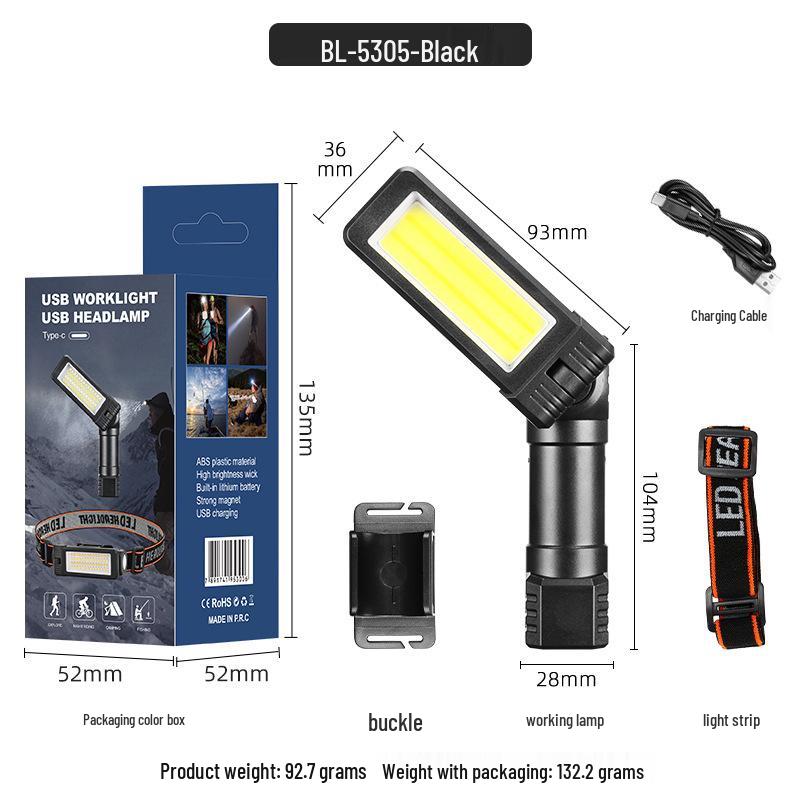 Dual-Sided COB Folding Work Light with Strong Magnet, High Brightness, and Emergency Flashlight Function