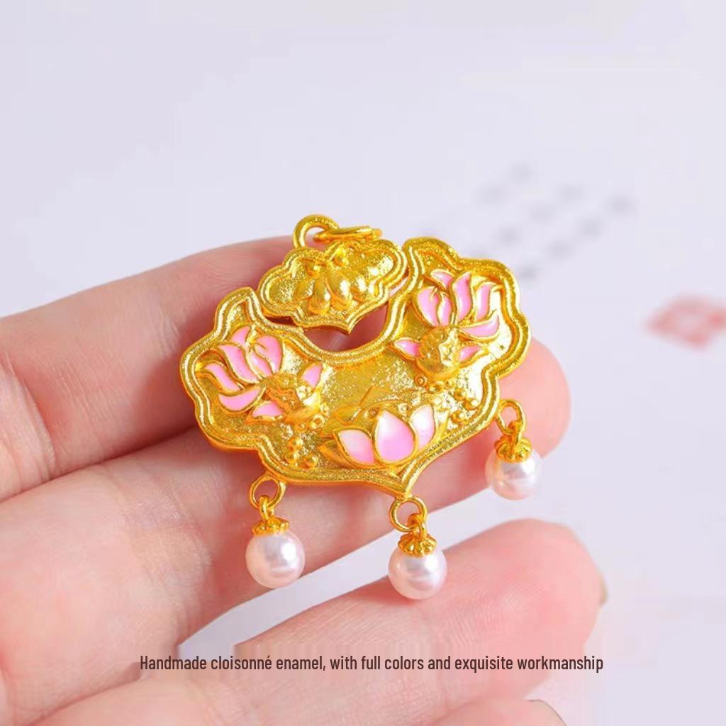 Ruyi Lotus Double Fish Gold Pendant Necklace