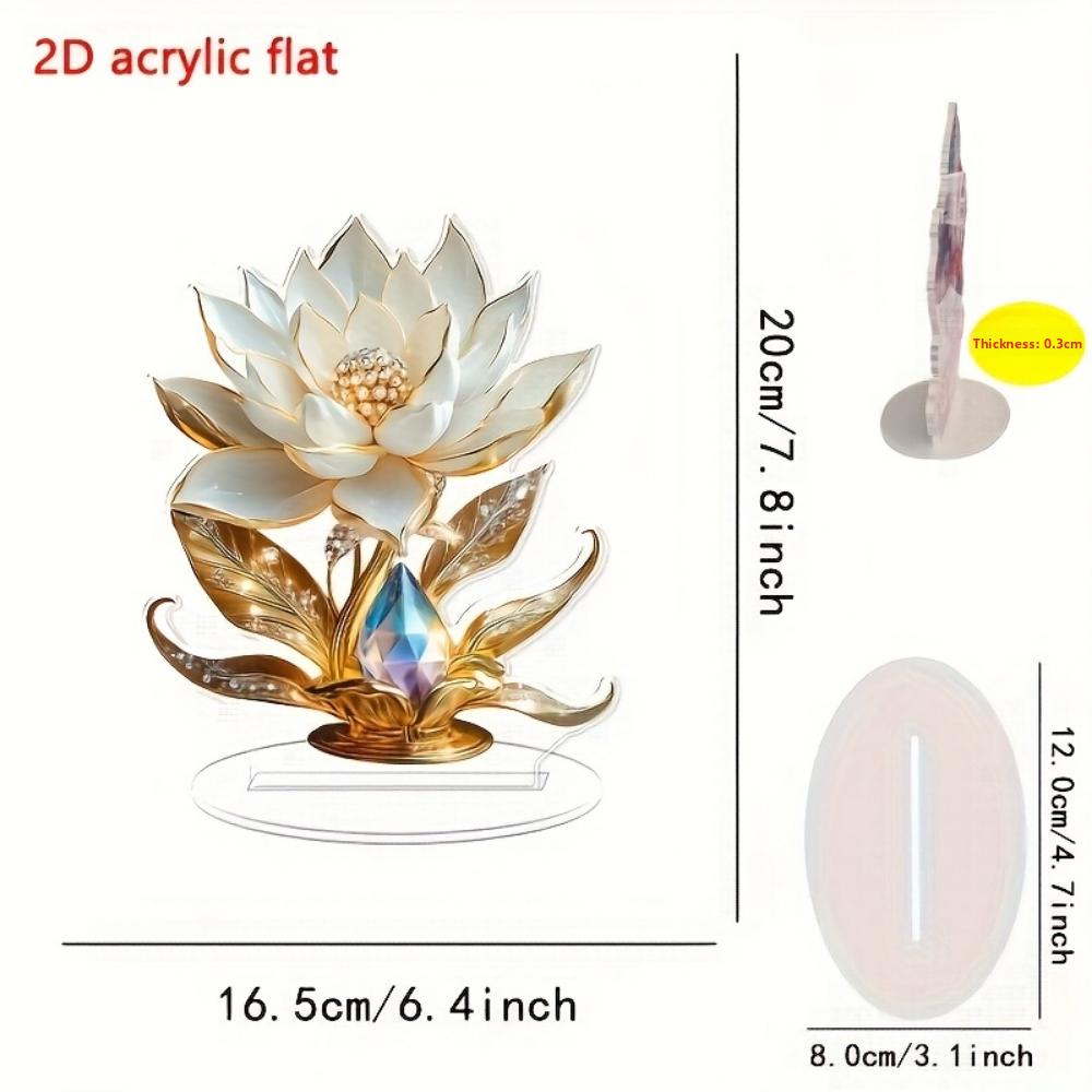 Elegancki biały lotos, płaski akryl 2D, dekoracja stołowa, odpowiednia do salonu, biura, kawiarni, na przyjęcie, Boże Narodzenie, Halloween