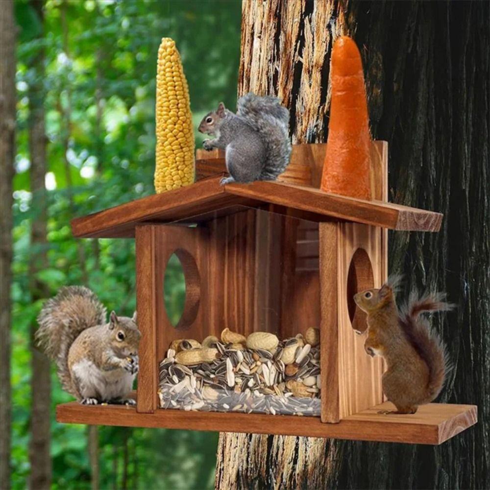 Wooden Squirrel Feeder Durable Hamster Feeding Box Feeding Container Pet Food Dispenser  Parrot