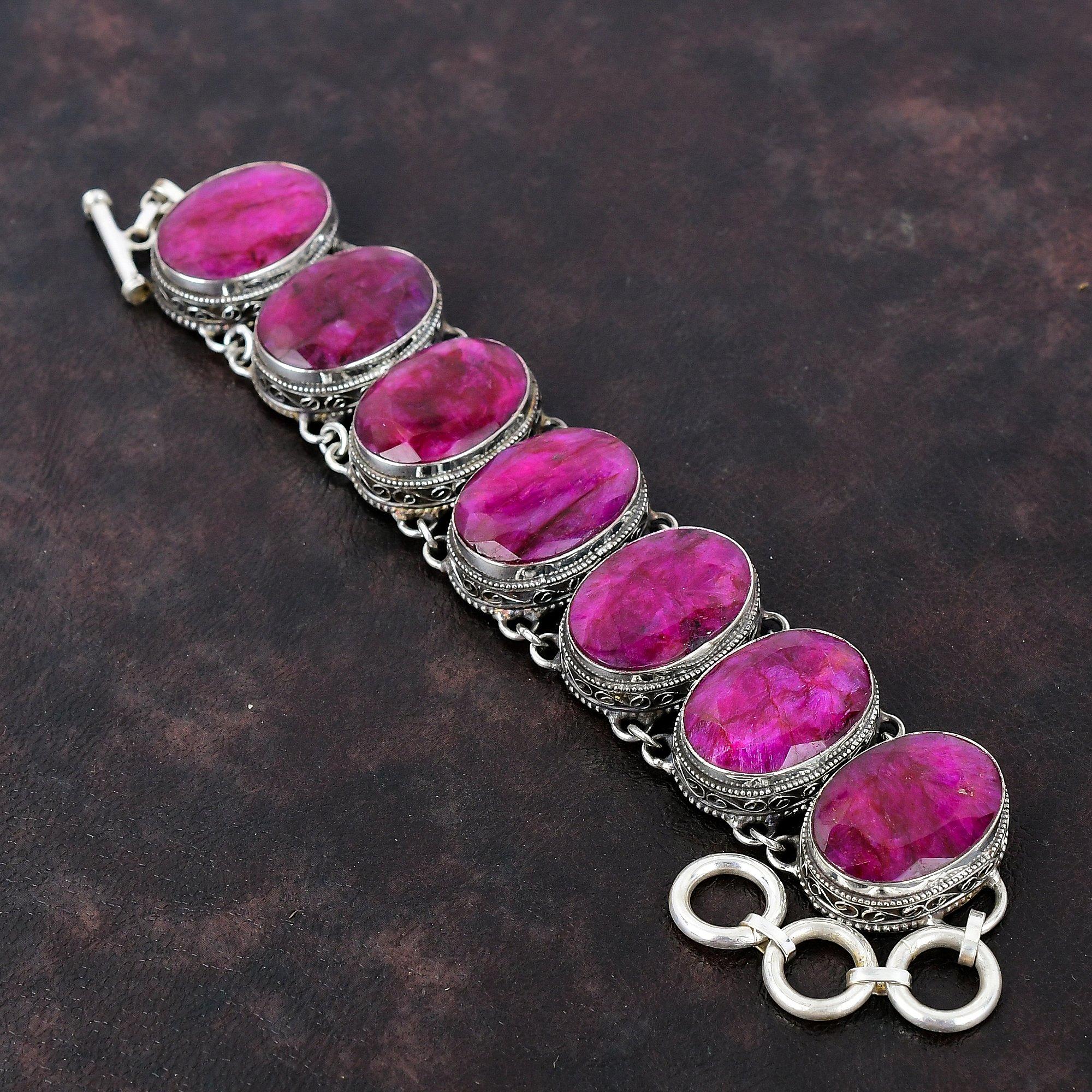

Браслет из граненого кашмирского рубина, браслет из стерлингового серебра 925 пробы, регулируемый браслет-цепочка, винтажный браслет, свадебный подарок, ювелирные изделия из драгоценных камней ручной работы Adjustable