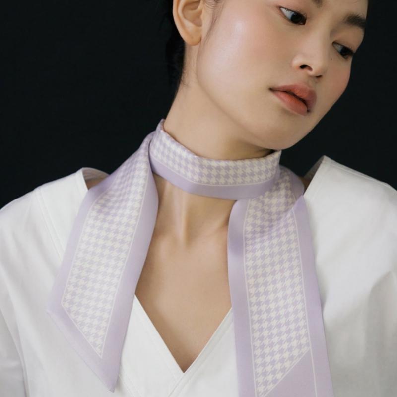 Avvina Pelle Long Twilly Silk Scarf   Houndstooth Lavender
