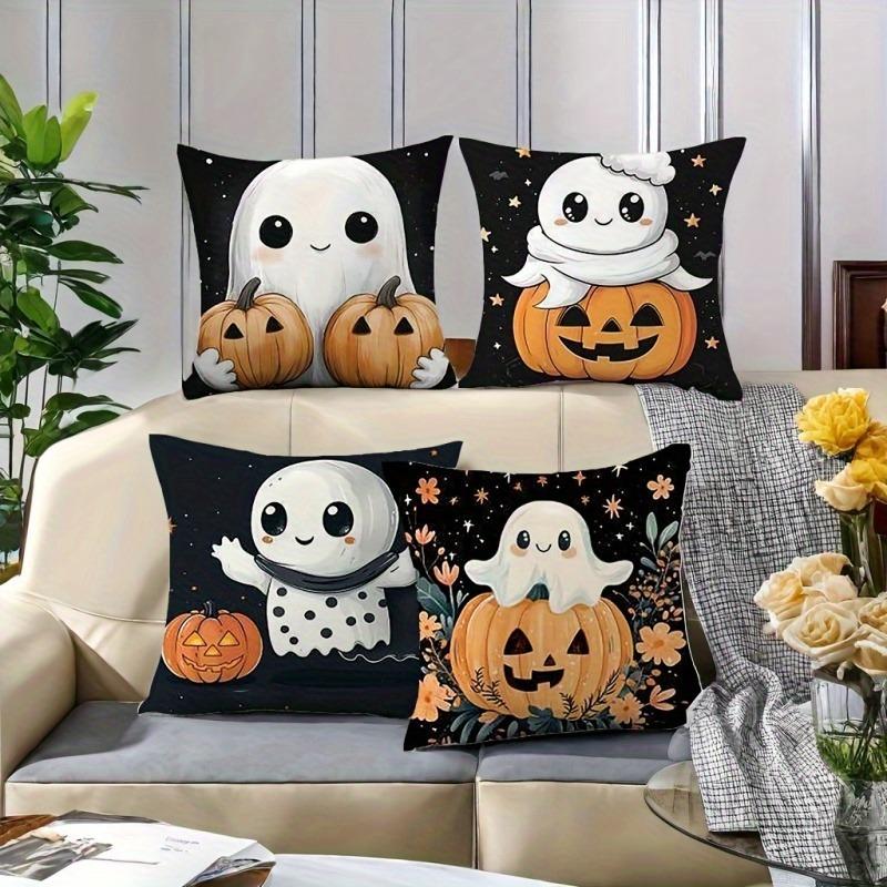 Cute Halloween Ghost And Pumpkin Pillowcases For Spooky Decor! Sofa Cushion Cover Holiday Party Decoration Gift