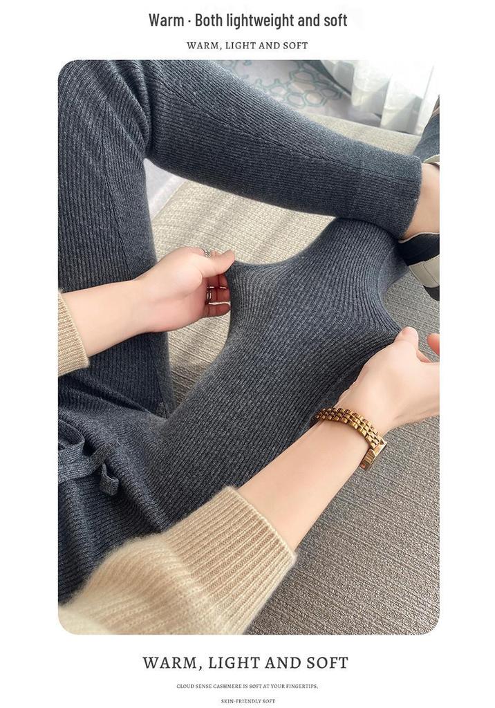 Damen Cashmere High-Waist Gestreifte Schlankmachende Hose: Bauchkontrolle, Po-Lifting, Warm, für Herbst/Winter, Innen- oder Außenbekleidung.
