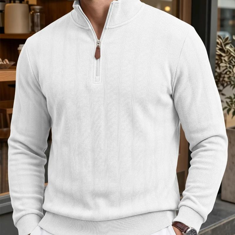 Men Vertical Striped Quarter Zip Pullover Stand Collar Long Sleeve Tops Textured Casual Business Sweatshirt Autumn Winter Daily