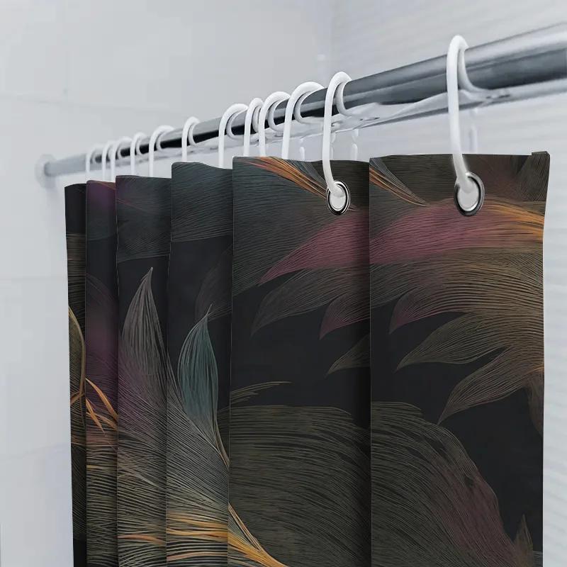 Luxury Bathroom Shower Curtain With Colorful Feather Print Decor Waterproof Fabric For Bathrooms