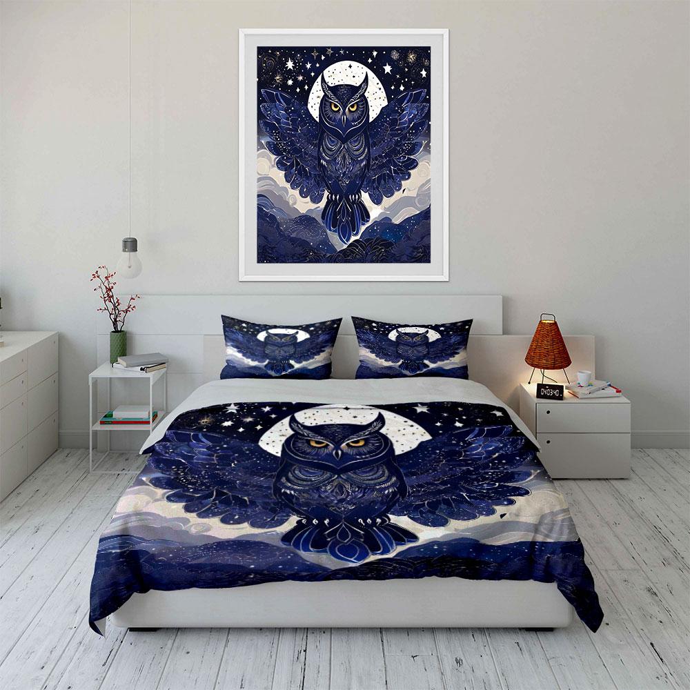 Night Owl Starry Design Set  Kid'S And Adults' Bedroom Decor, Exquisite Three-Piece Bedding Set Gift