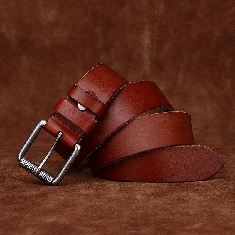 3.8Cm Wide Whole Cowhide Cut First Layer Cowhide Men'S Belt Retro Leather Pin Buckle Jeans Belt Men'S