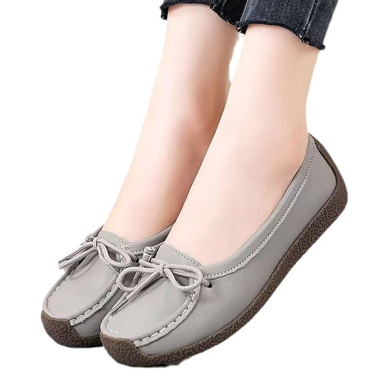 2025 New Spring Doudou Shoes Women's Beef Tendon Soles Single Shoes One Pedal Mother Shoes Casual Flat Work Shoes