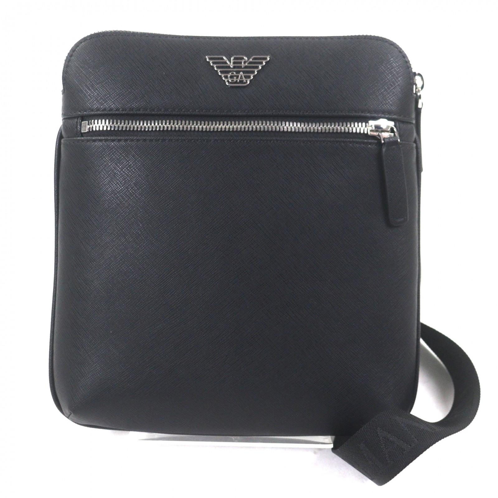 Pristine EMPORIO ARMANI Shoulder Bag Eagle logo black leather mens Used