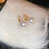 Silver needle zircon butterfly pearl earrings niche design light luxury stud earrings French high-end retro earrings wholesale