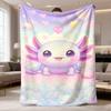2026 Latest Flannel Blanket 1pc Axolotl Throw Blanket - Soft Flannel All-Season Cozy Blanket with Cute Cartoon Axolotl, Hearts & Bubbles Design, 127 0