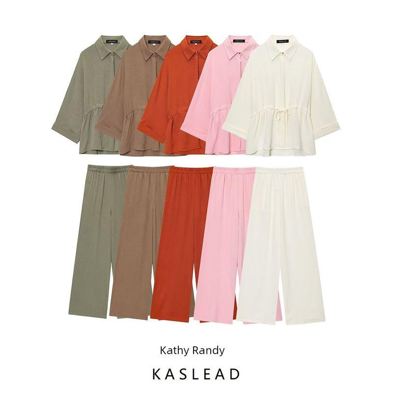Kaslead New Women Clothes Western Style Long Sleeve Lapel Shirts High Waist Trousers 2728568 2116568