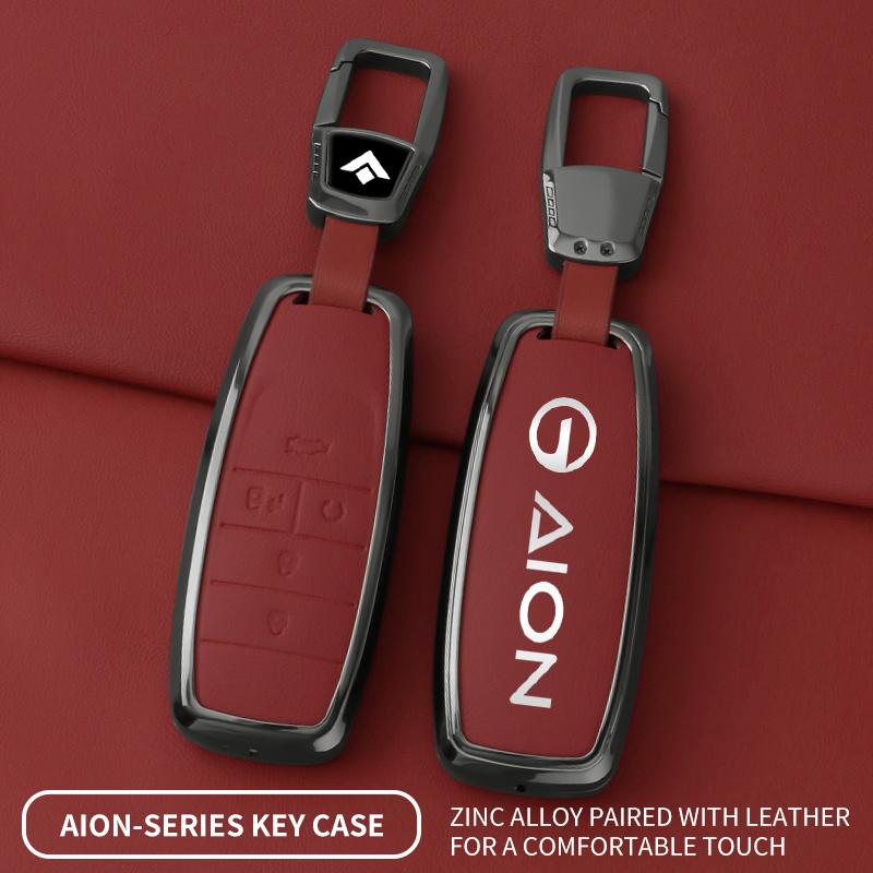 Metal Leather Car Key Cover Case For Gac Aion Y Plus S V Lx Ia5 Smart Remote Protector Shell Holder Fob Keychain Accessories