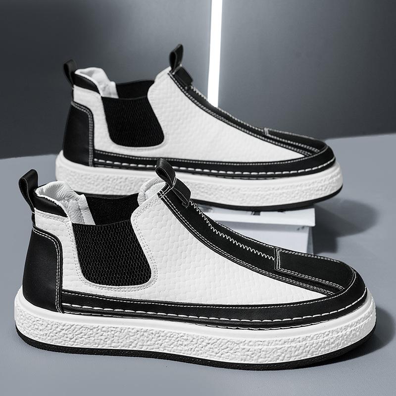 Men's shoes spring black leather shoes waterproof chef labor insurance trendy shoes soft sole one pedal Martin boots men's tooling casual