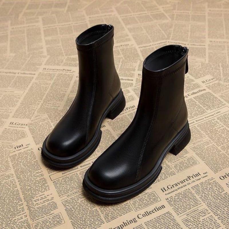 

Soleist Winter Hot-Selling British Soft Leather Short Boots - Street-Chic Cotton Shoes, Comfy Durable Warm Ankle Boots for Women 35 чёрный
