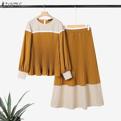 Women Long Sleeve Blouse and Skirts Casual Two Piece Suit Sets