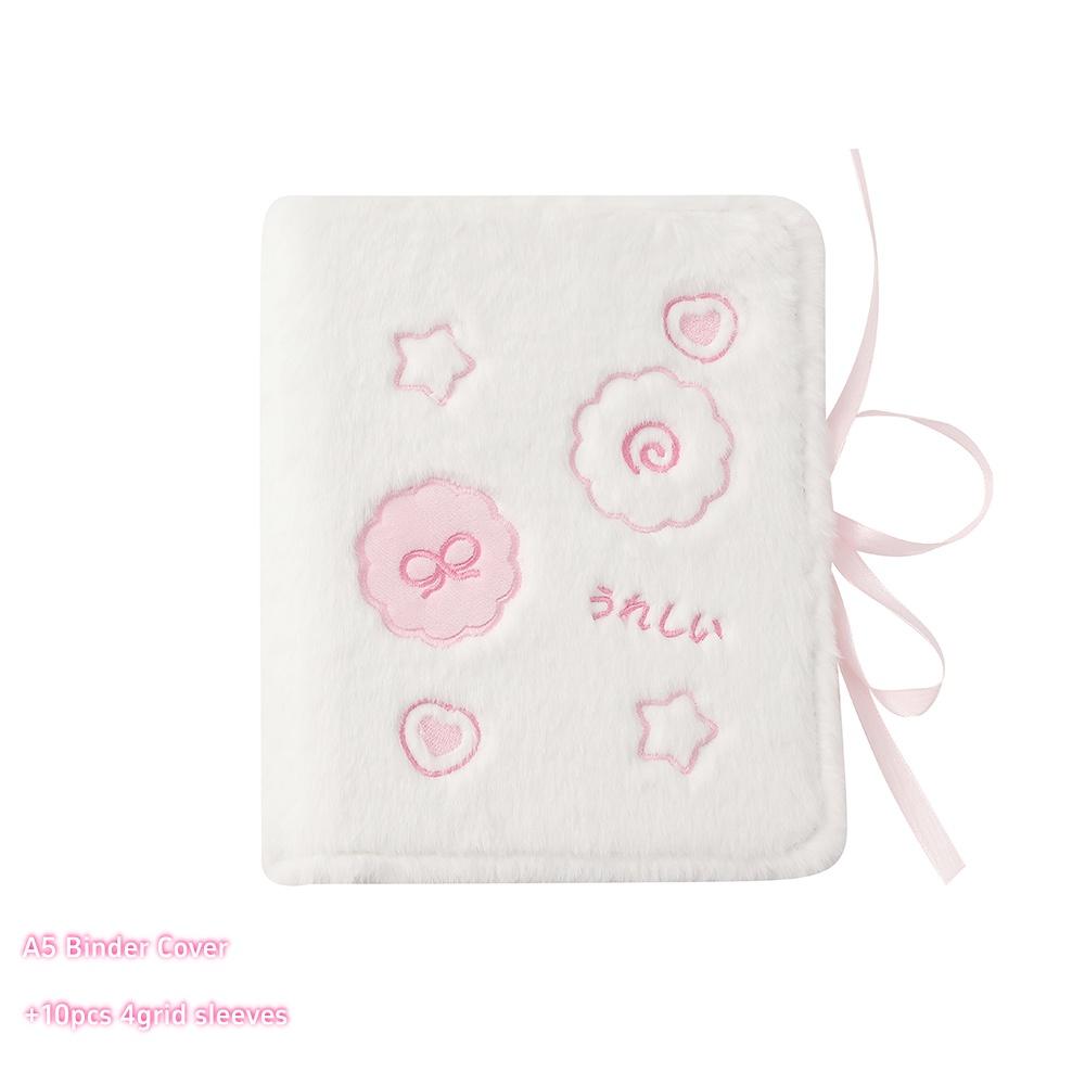 Kawaii Fluffy A5 Binder Pocard Holder Cute Fish Cake Embroidery Po Cards Storage Book Stationary